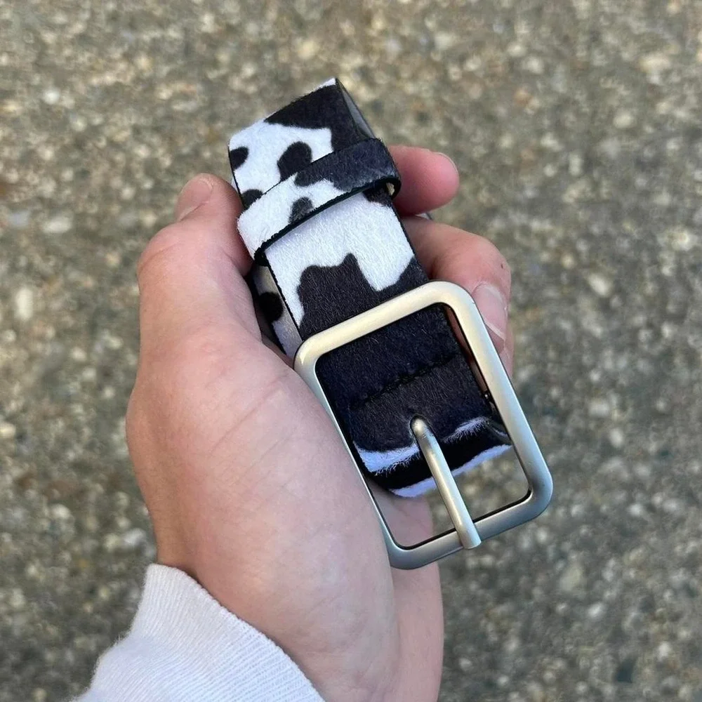 Vintage style cow fur belt american western boho black and white